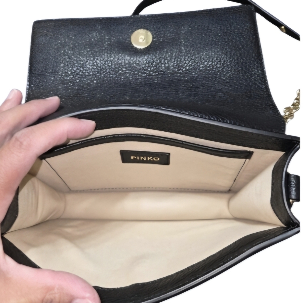 🔥Pinko Alicante Pattina Italian Leather Crossbody Bag Black w/Gold Accents EUC - Picture 5 of 11